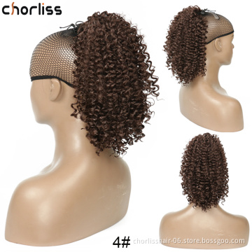 Factory Price Hot Sale Chorliss 130g Spring Twist Afro Puff Kinky Curly Short Drawstring Net Ponytail Hair Synthetic Extensions